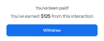 A modal showing that you have been paid on Popcall